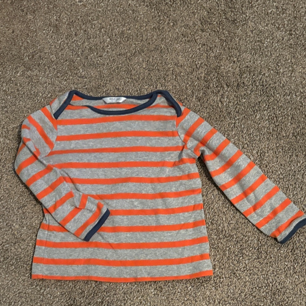 Baby Boden Striped Long Sleeve Kids Shirt - Orange and Gray